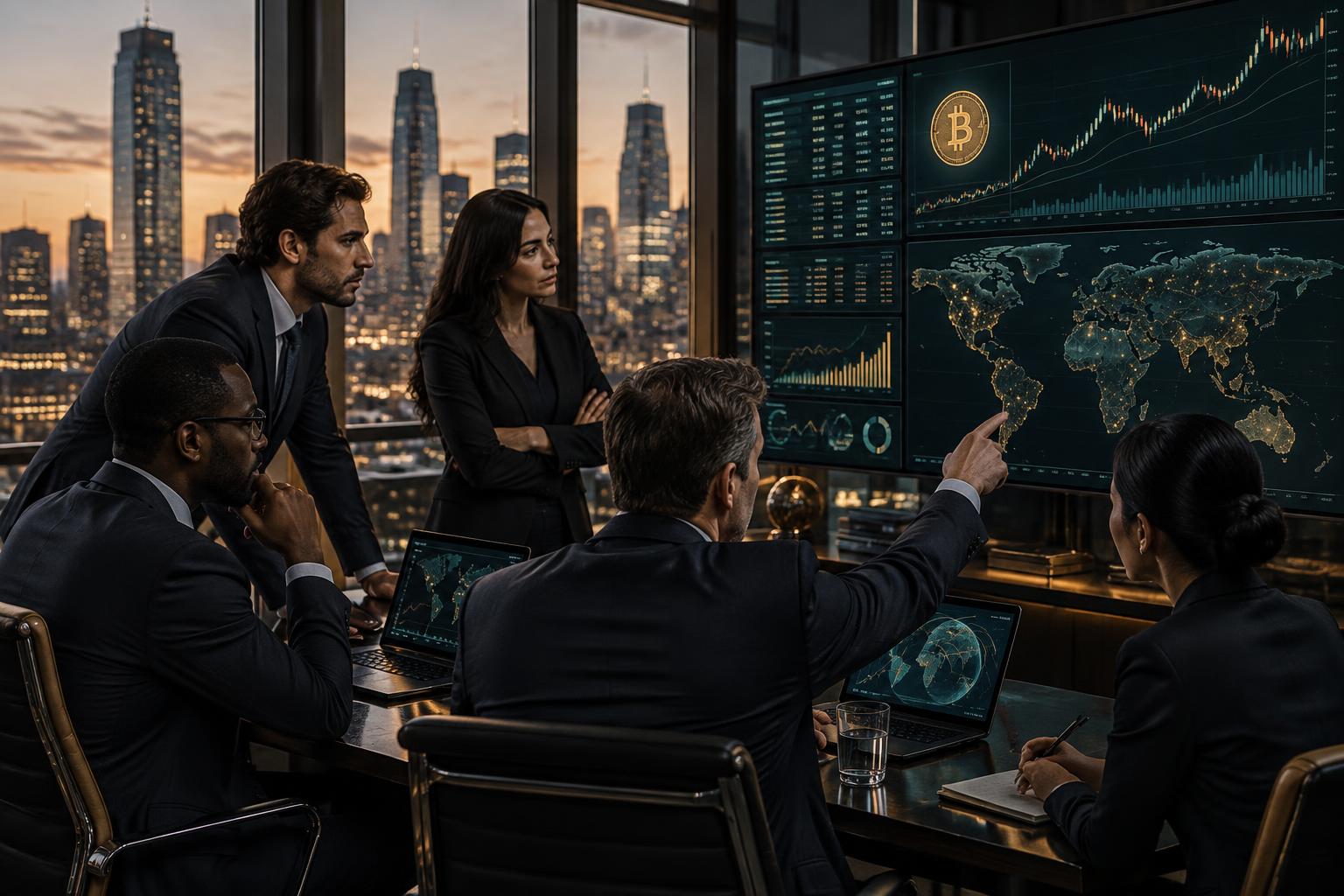Investment professionals analyzing global digital asset markets